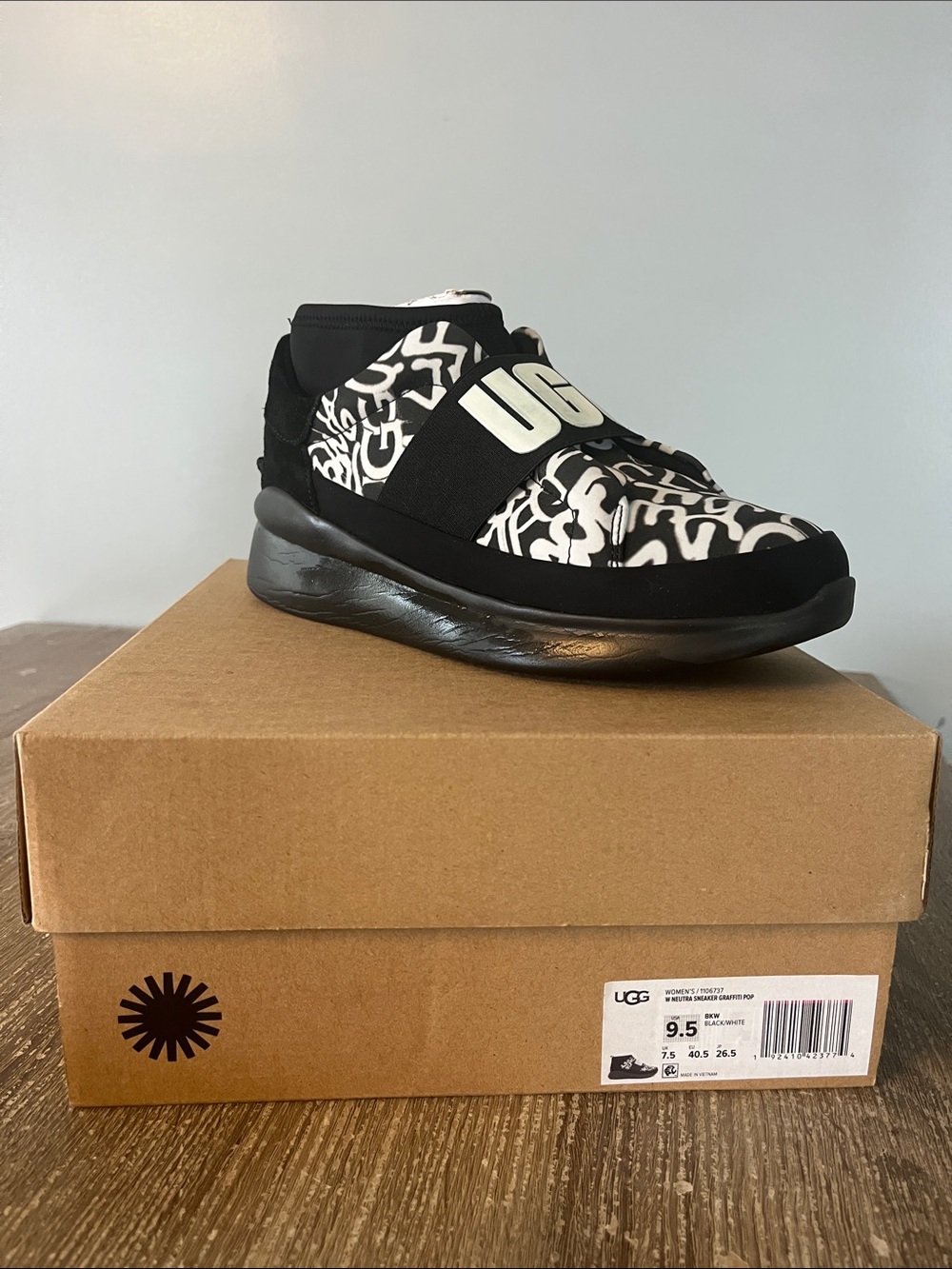 UGG Women’s Black & White Logo Elastic Slip-On Sneakers
